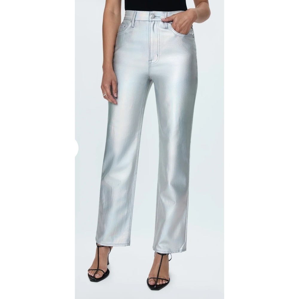 Pistola Cassie Coated Prism Silver Metallic High Rise Straight Leg Jeans 32